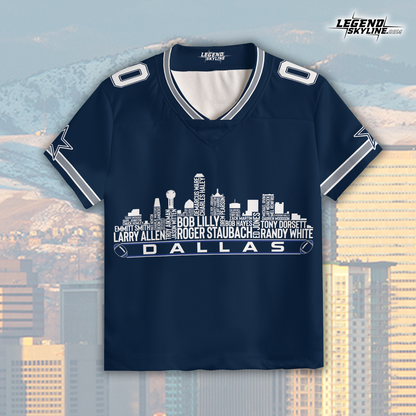 Dallas Custom Football Jersey Greatest Of All Time Team Legends, Dallas City Skyline Shirt, Personalized Embroidery Name Number