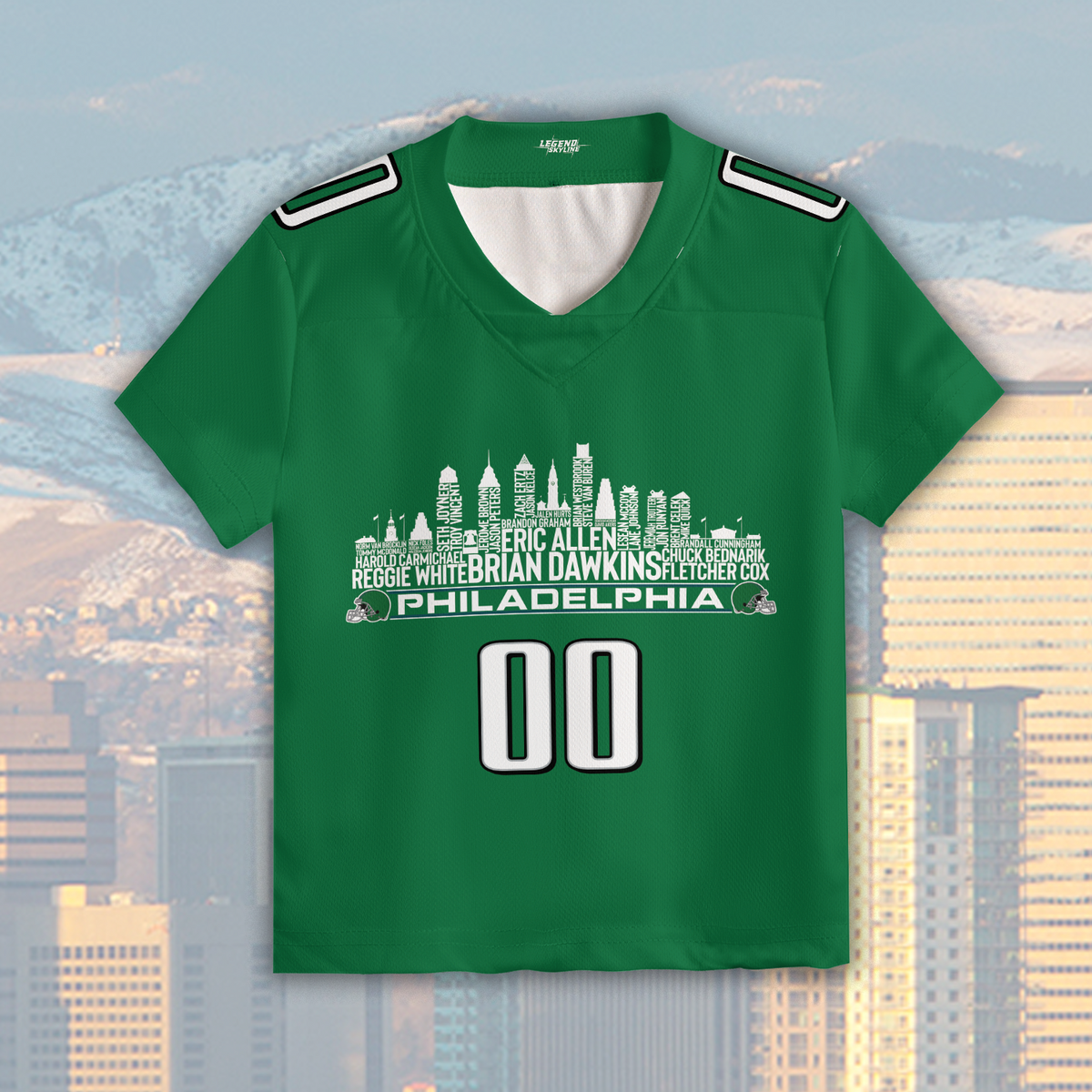 Philadelphia Custom Football Jersey Greatest Of All Time Team Legends Philadelphia City Skyline Shirt Personalized Embroidery Name Number