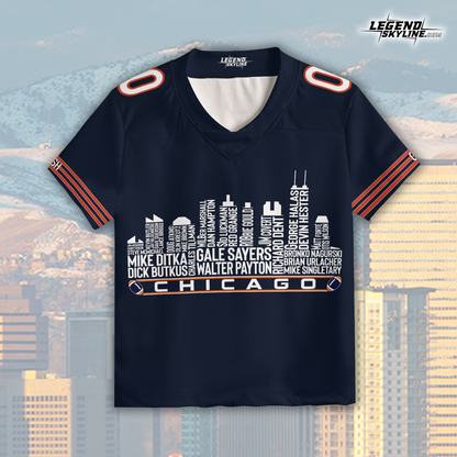 Chicago Jersey Custom Football Greatest Of All Time Team Legends Chicago City Skyline Jersey Shirt, Personalized Embroidery Name Number