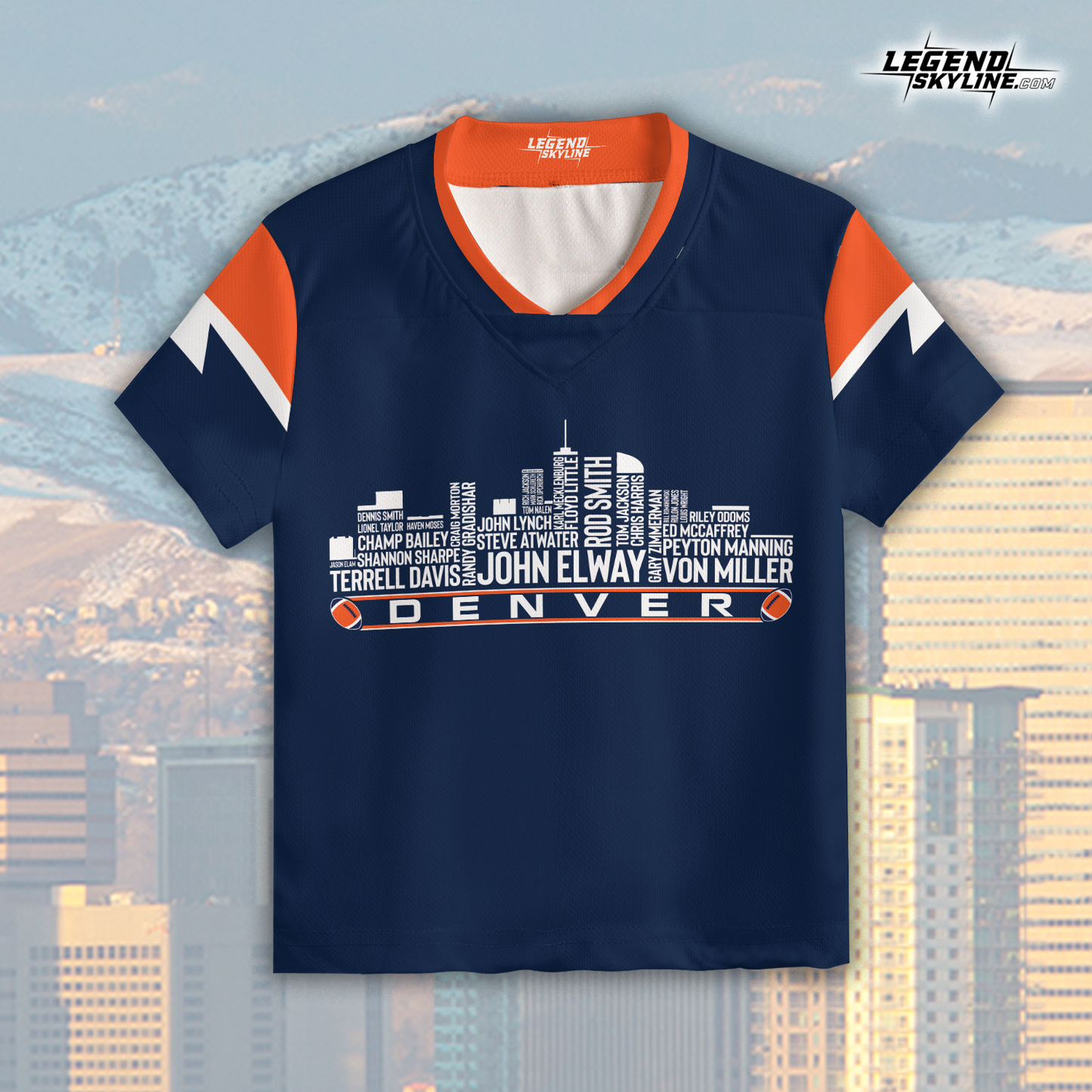 Denver Custom Football Jersey Greatest Of All Time Team Legends Denver City Skyline Shirt Personalized Embroidery Name Number