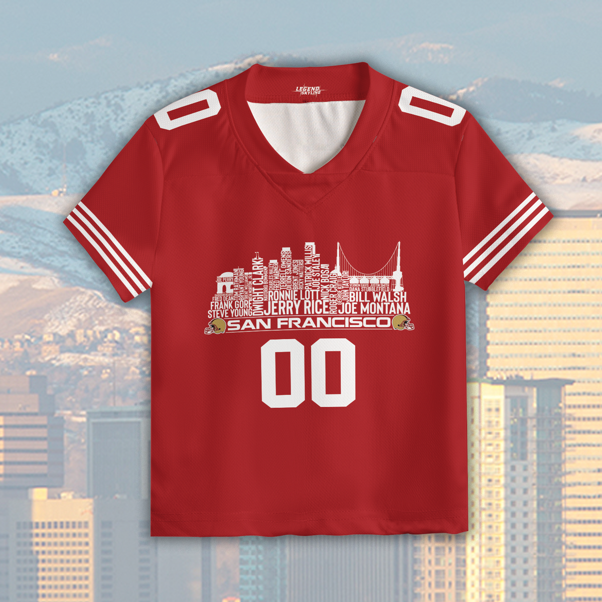 San Francisco Custom Football Jersey Greatest Of All Time Team Legends San Francisco City Skyline Shirt Personalized Embroidery Name Number
