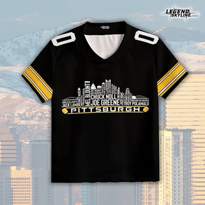 Pittsburgh Custom Football Jersey Greatest Of All Time Team Legends Pittsburgh City Skyline Shirt Personalized Embroidery Name Number