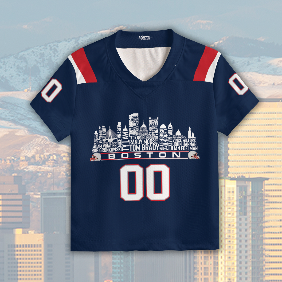 New England Jersey Custom Football Greatest Of All Time Team Legends Boston City Skyline Jersey Shirt Personalized Embroidery Name Number