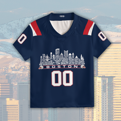 New England Jersey Custom Football Greatest Of All Time Team Legends Boston City Skyline Jersey Shirt Personalized Embroidery Name Number