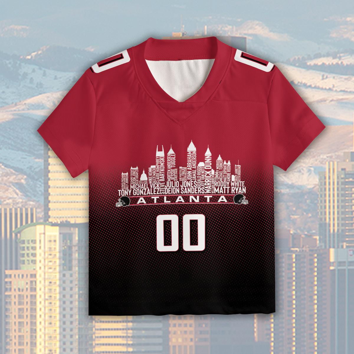 Atlanta Jersey Custom Football Greatest Of All Time Team Legends Atlanta City Skyline Jersey Shirt Personalized Embroidery Name Number
