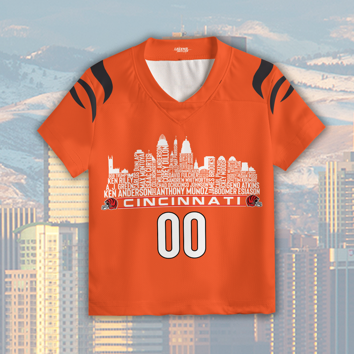 Cincinnati Jersey Custom Football Greatest Of All Time Team Legends Cincinnati City Skyline Jersey Shirt Personalized Embroidery Name Number
