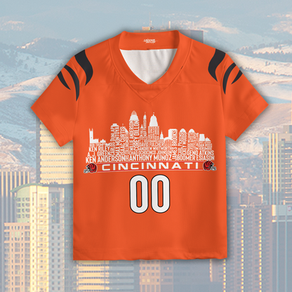 Cincinnati Jersey Custom Football Greatest Of All Time Team Legends Cincinnati City Skyline Jersey Shirt Personalized Embroidery Name Number