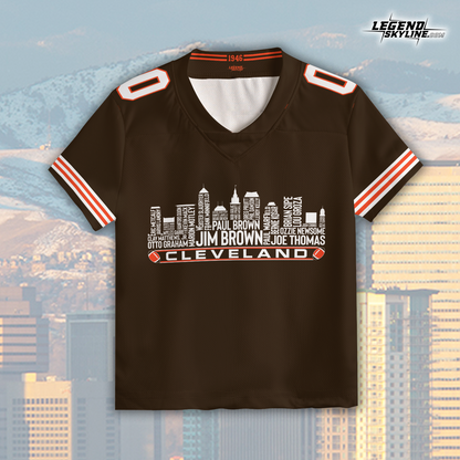 Cleveland Jersey Custom Football Greatest Of All Time Team Legends Cleveland City Skyline Jersey Shirt, Personalized Embroidery Name Number