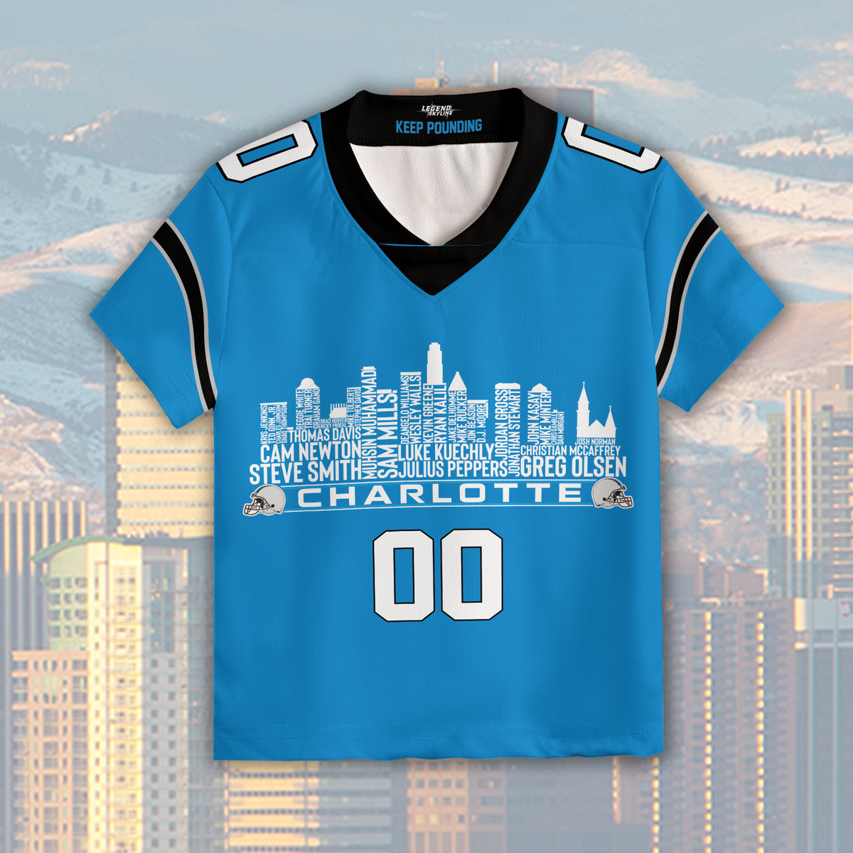Carolina Jersey Custom Football Greatest Of All Time Team Legends Charlotte City Skyline Jersey Shirt Personalized Embroidery Name Number