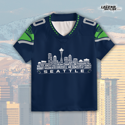 Seattle Custom Football Jersey Greatest Of All Time Team Legends, Seattle City Skyline Shirt, Personalized Embroidery Name Number