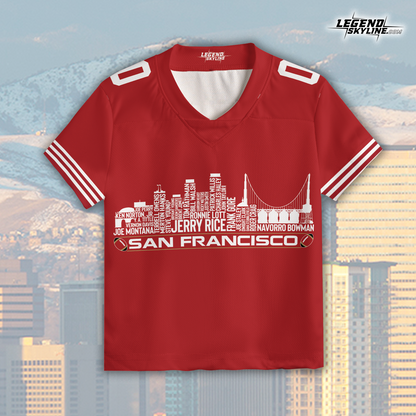 San Francisco Custom Football Jersey Greatest Of All Time Team Legends San Francisco City Skyline Shirt Personalized Embroidery Name Number
