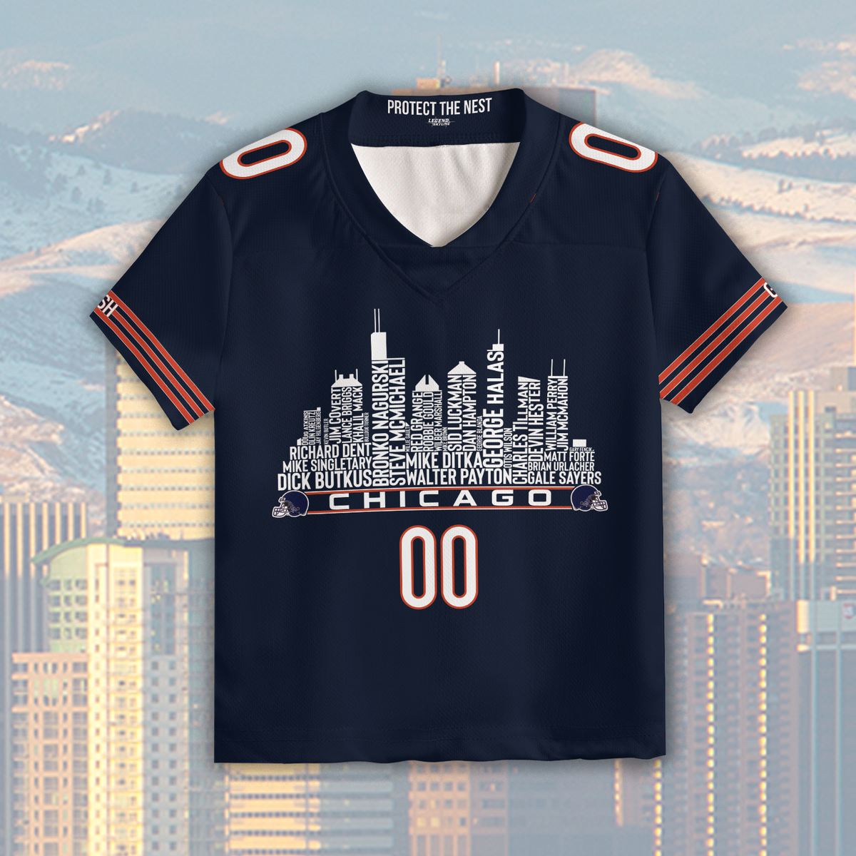 Chicago Jersey Custom Football Greatest Of All Time Team Legends Chicago City Skyline Jersey Shirt, Personalized Embroidery Name Number