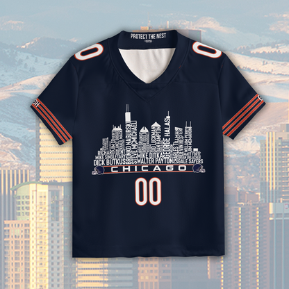 Chicago Jersey Custom Football Greatest Of All Time Team Legends Chicago City Skyline Jersey Shirt, Personalized Embroidery Name Number