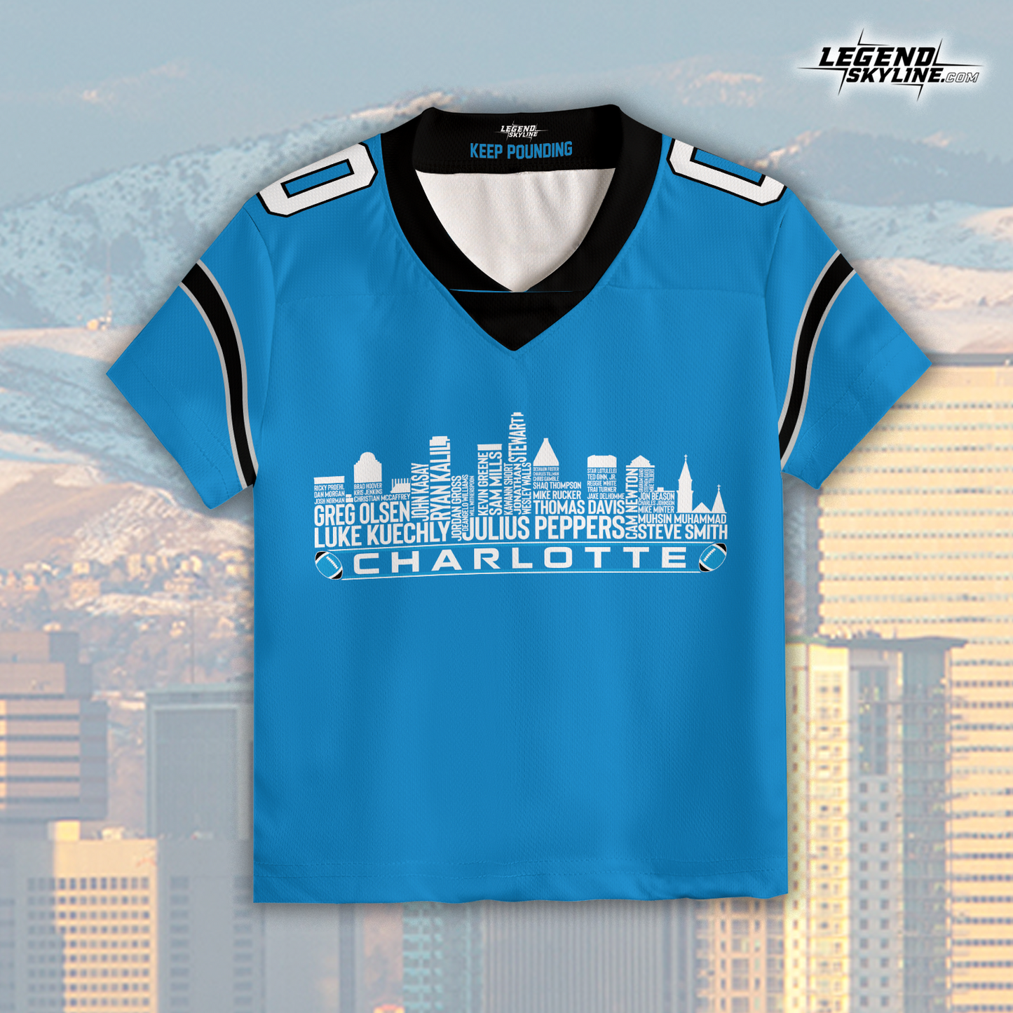 Carolina Jersey Custom Football Greatest Of All Time Team Legends Charlotte City Skyline Jersey Shirt, Personalized Embroidery Name Number