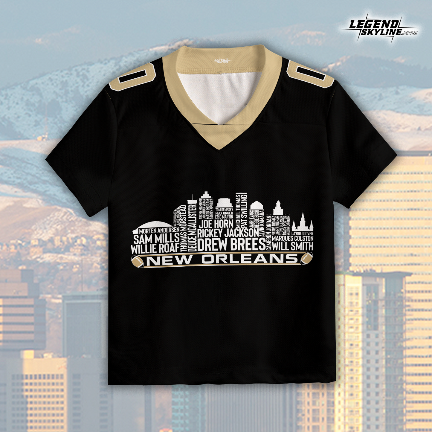 New Orleans Jersey Custom Football Greatest Of All Time Team Legends New Orleans City Skyline Jersey Shirt, Personalized Embroidery Name Number