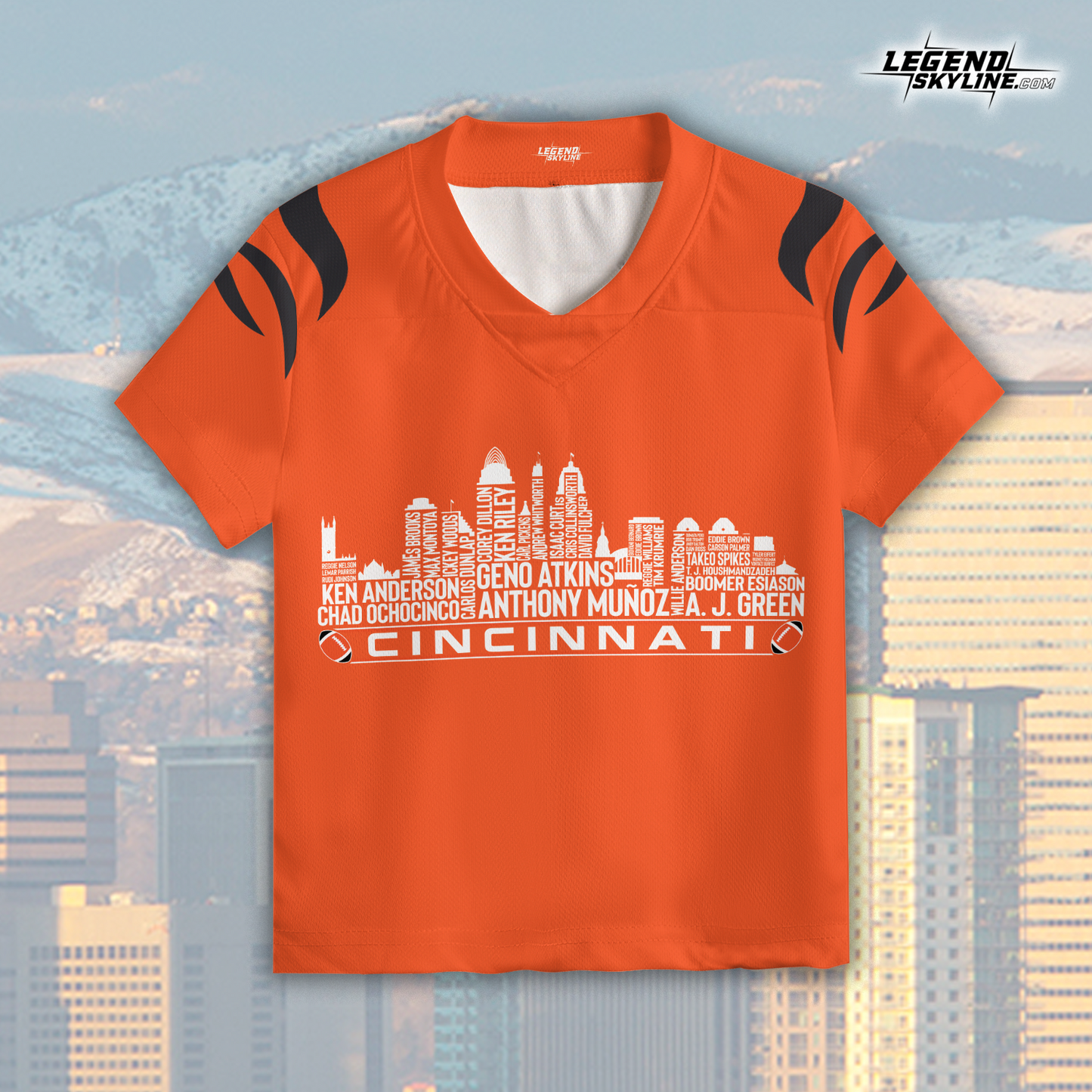 Cincinnati Jersey Custom Football Greatest Of All Time Team Legends Cincinnati  City Skyline Jersey Shirt, Personalized Embroidery Name Number