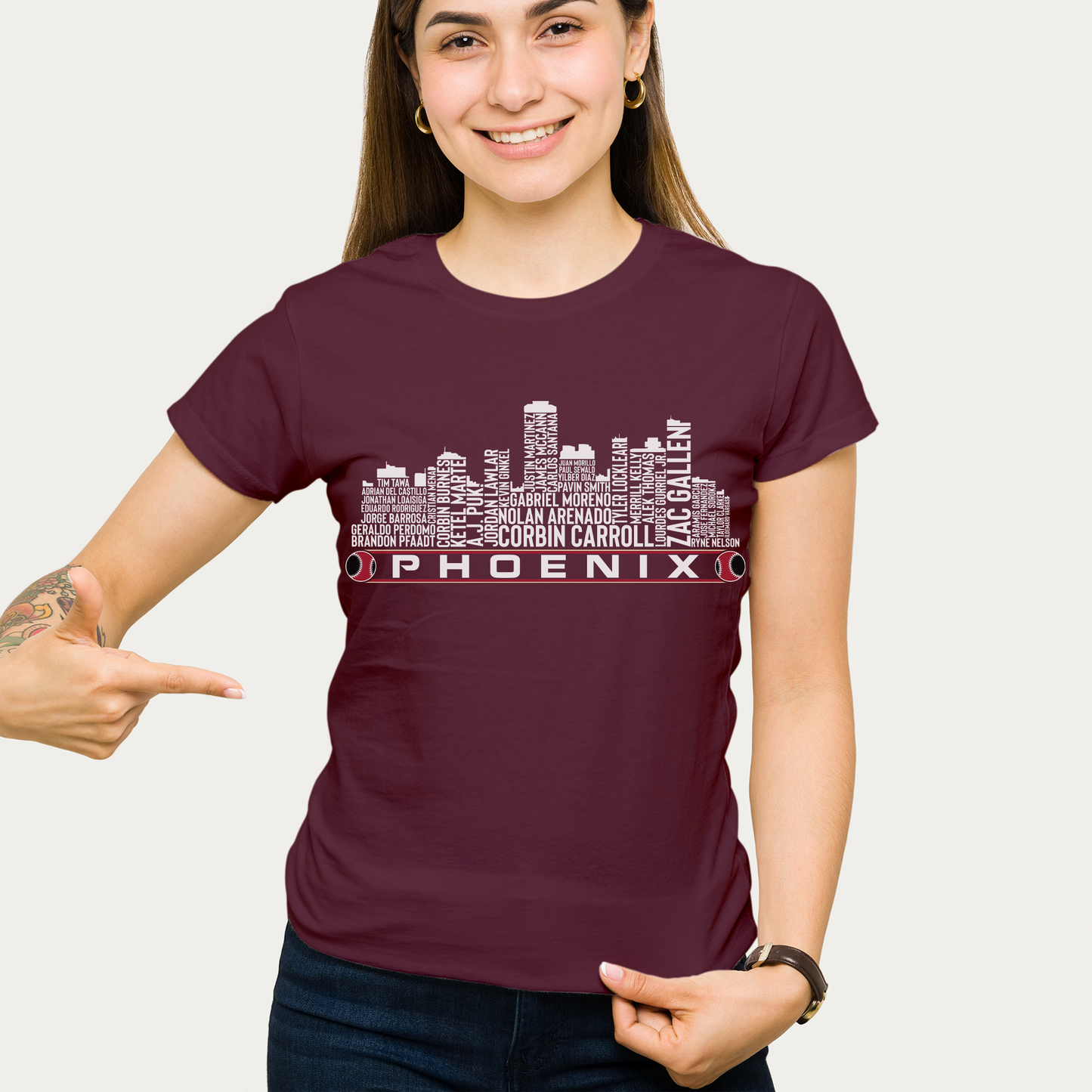 Arizona Baseball Team Current Roster Phoenix City Skyline Shirts