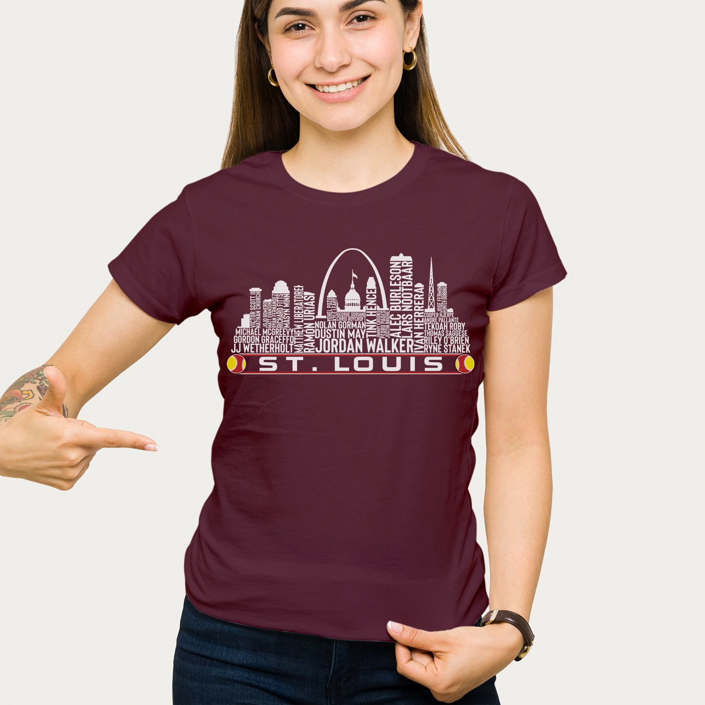 St. Louis Baseball Team Current Roster St. Louis City Skyline Shirts