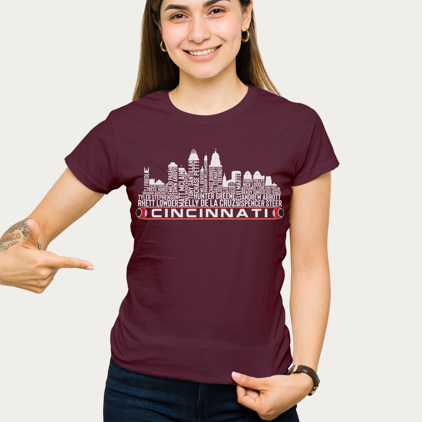 Cincinnati Baseball Team Current Roster Cincinnati City Skyline Shirts