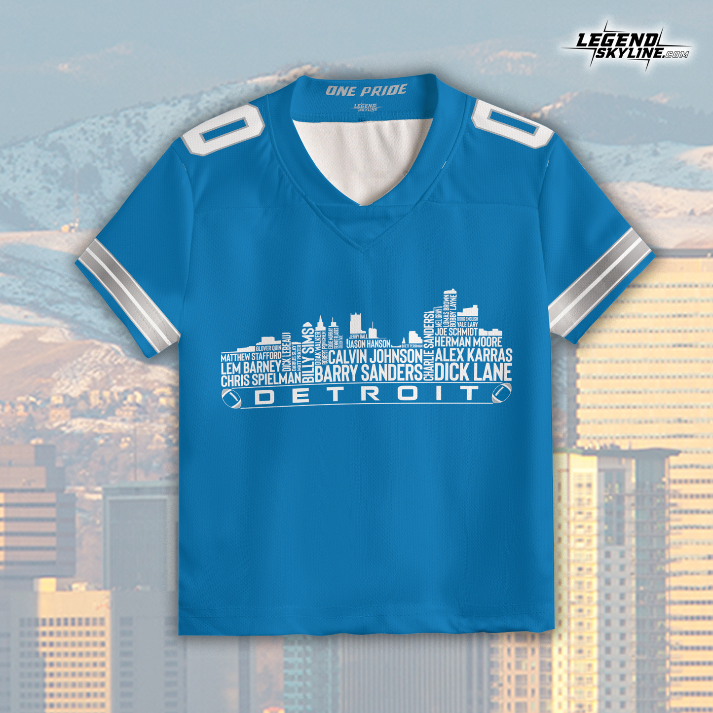 Detroit Jersey Custom Football Greatest Of All Time Team Legends Detroit City Skyline Jersey Shirt, Personalized Embroidery Name Number