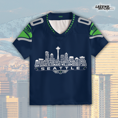 Seattle Football Jersey Custom Legacy Roster 2025 Seattle City Skyline Personalized Embroidery Name Number Shirts