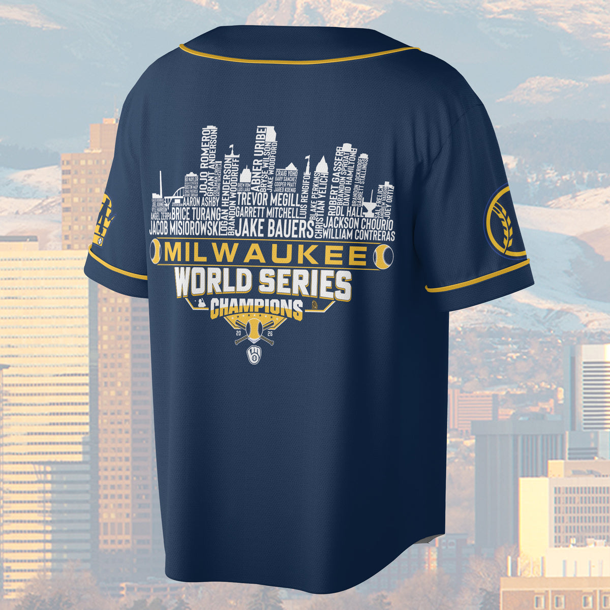 Milwaukee Baseball Jersey World Champions 2026 League City Skyline