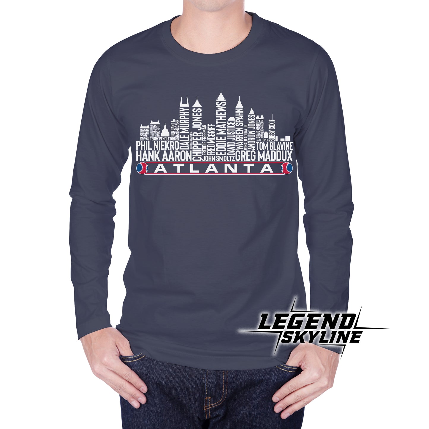 Atlanta Baseball Team All Time Legends Atlanta City Skyline Shirt