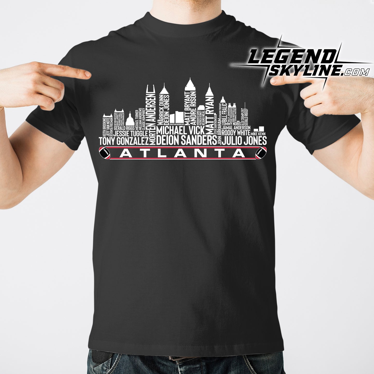 Atlanta Football Greatest Of All Time Team Legend Atlanta City Skyline Shirts