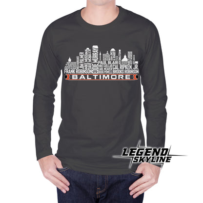 Baltimore Baseball Team All Time Legends Baltimore City Skyline Shirt