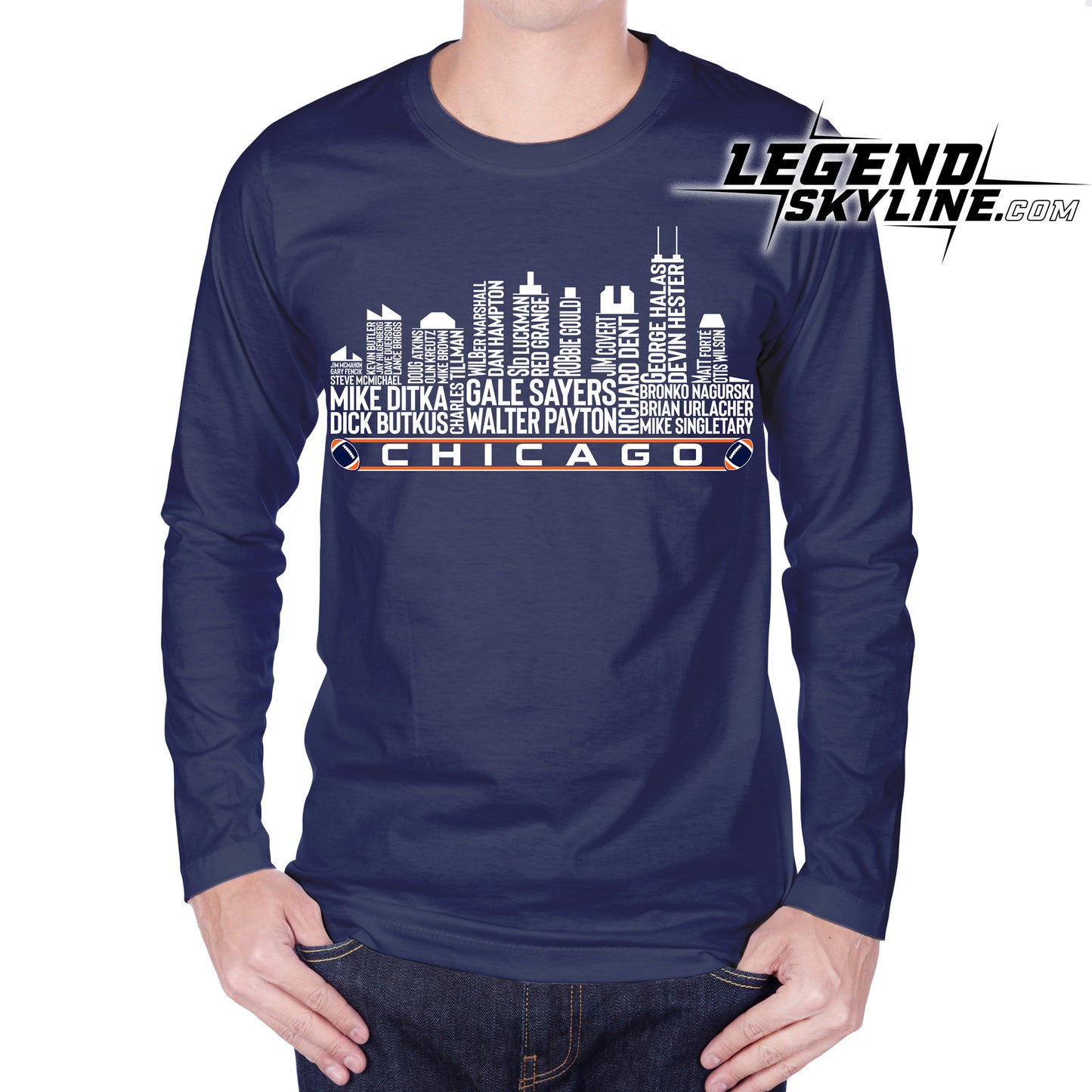 Chicago Football Team All Time Legends Chicago City Skyline Shirt