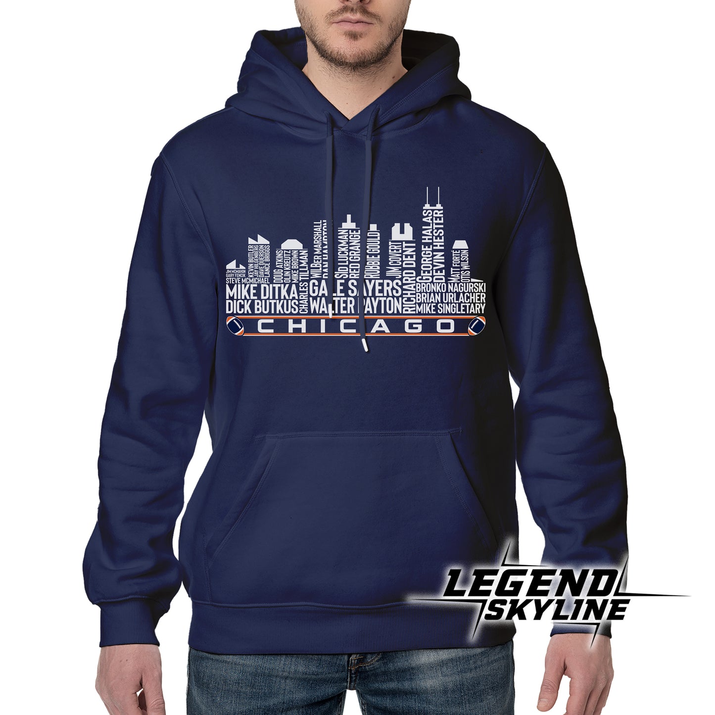 Chicago Football Team All Time Legends Chicago City Skyline Shirt