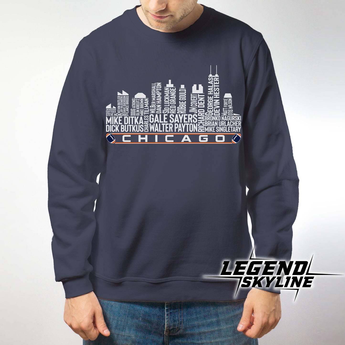 Chicago Football Team All Time Legends Chicago City Skyline Shirt