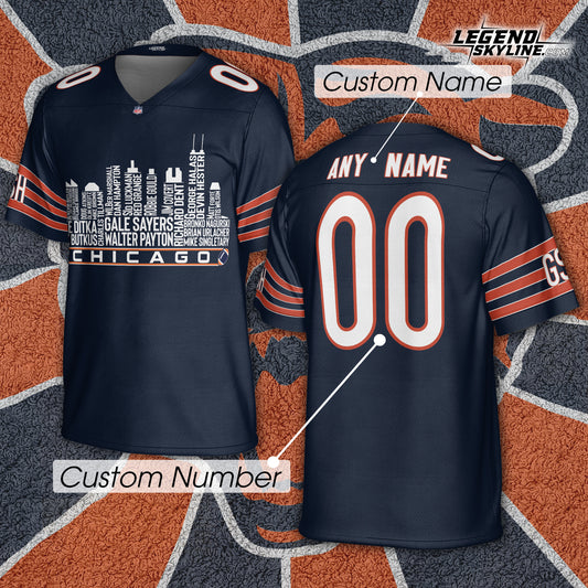 Chicago Jersey Custom Football Greatest Of All Time Team Legends Chicago City Skyline Jersey Shirt, Personalized Embroidery Name Number