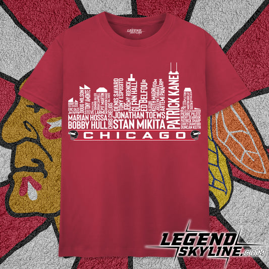 Chicago Hockey Team All Time Legends Chicago City Skyline Shirt
