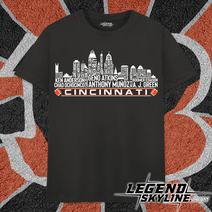 Cincinnati Football Team All Time Legends Cincinnati City Skyline Shirt