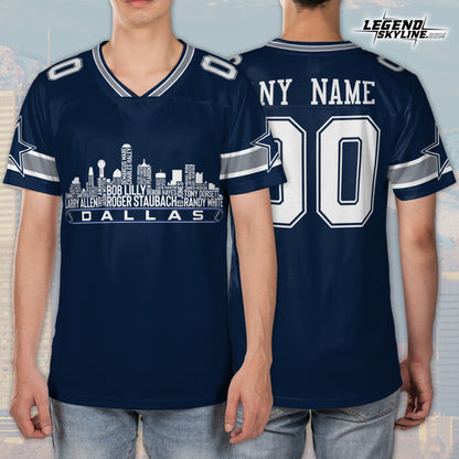 Dallas Custom Football Jersey Greatest Of All Time Team Legends, Dallas City Skyline Shirt, Personalized Embroidery Name Number