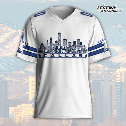 Dallas Custom Football Jersey Greatest Of All Time Team Legends, Dallas City Skyline Shirt, Personalized Embroidery Name Number