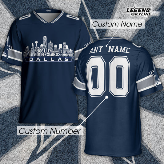 Dallas Custom Football Jersey Greatest Of All Time Team Legends, Dallas City Skyline Shirt, Personalized Embroidery Name Number