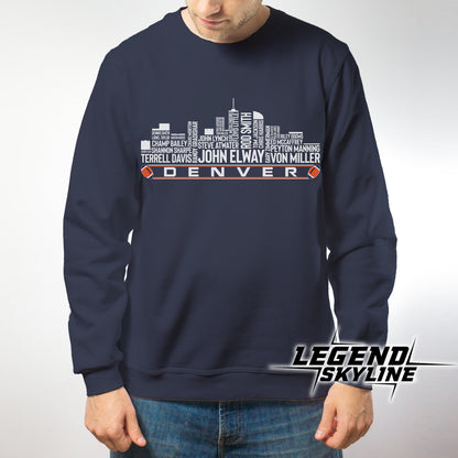 Denver Football Team All Time Legends Denver City Skyline Shirt