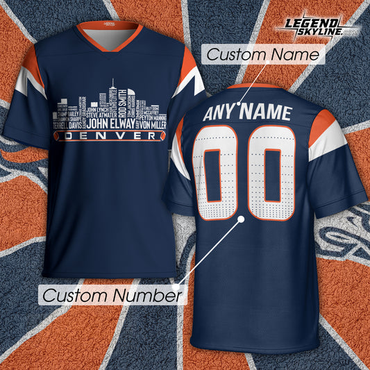 Denver Custom Football Jersey Greatest Of All Time Team Legends, Denver City Skyline Shirt, Personalized Embroidery Name Number