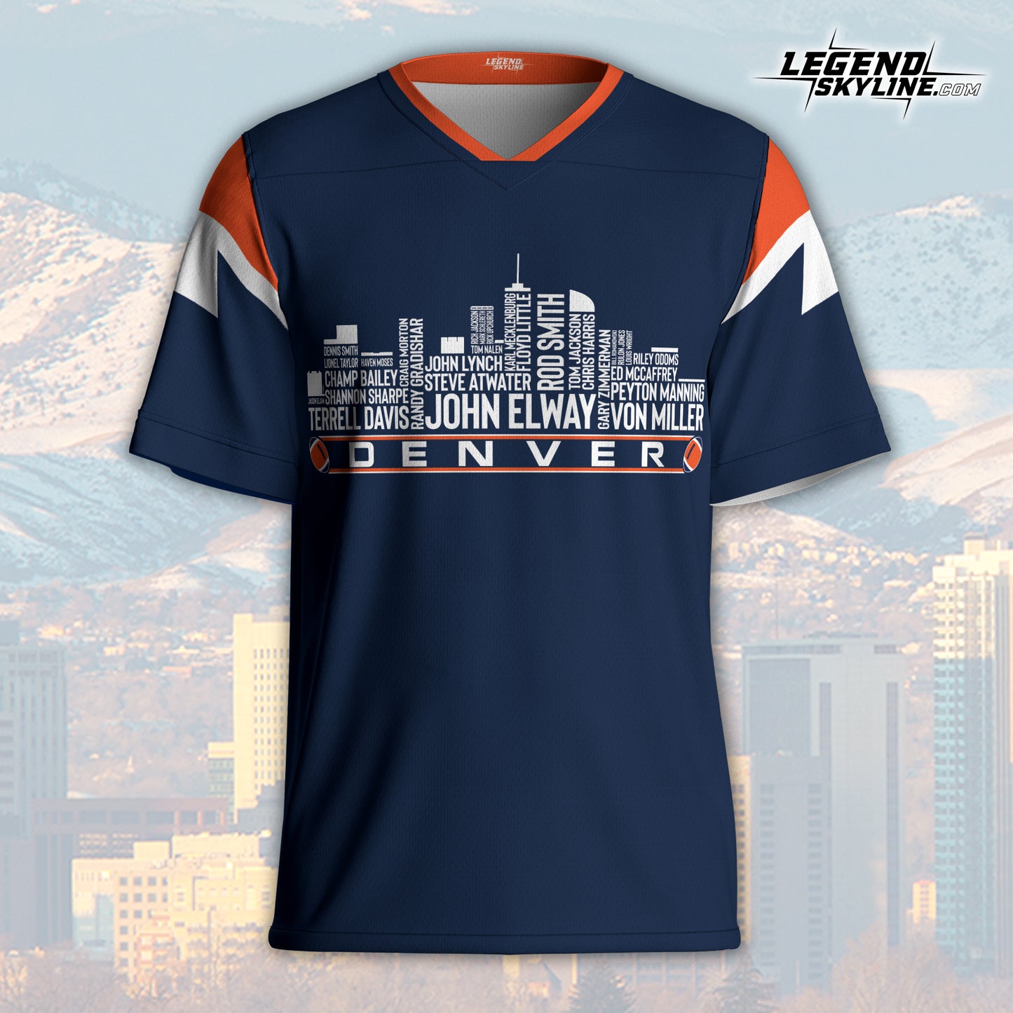 Denver Custom Football Jersey Greatest Of All Time Team Legends, Denver City Skyline Shirt, Personalized Embroidery Name Number