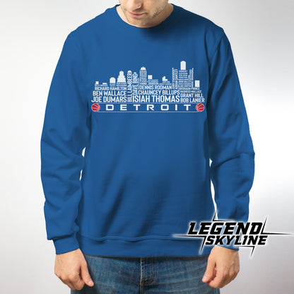 Detroit Basketball Team All Time Legends Detroit City Skyline Shirt