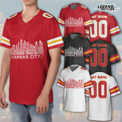 Kansas Jersey Custom Football Greatest Of All Time Team Legends Kansas City Skyline Jersey Shirt, Personalized Embroidery Name Number