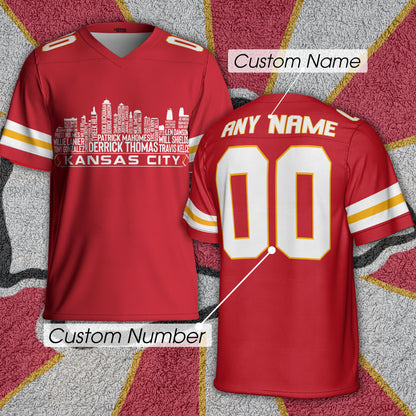 Kansas Jersey Custom Football Greatest Of All Time Team Legends Kansas City Skyline Jersey Shirt, Personalized Embroidery Name Number