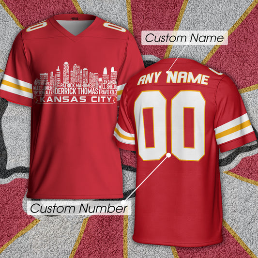 Kansas Jersey Custom Football Greatest Of All Time Team Legends Kansas City Skyline Jersey Shirt, Personalized Embroidery Name Number