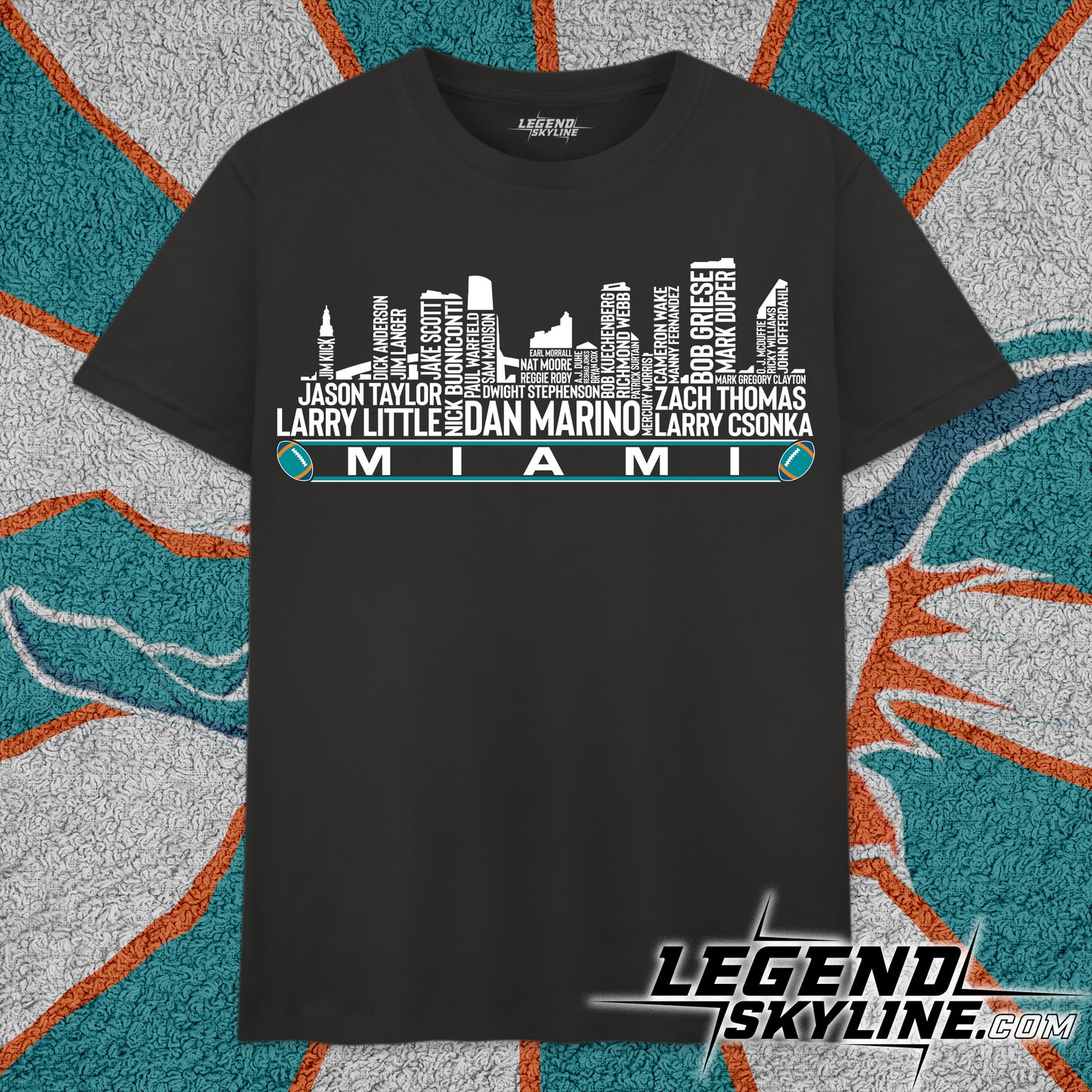 Miami Football Team All Time Legends Miami City Skyline Shirt