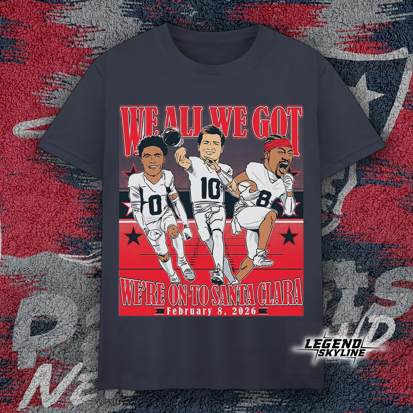 Drake Maye, Stefon Diggs & Christian Gonzalez – Conference Champions Caricatures Shirt