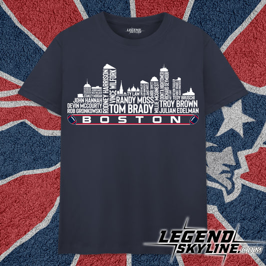 New England Football Greatest Of All Time Team Legend Boston City Skyline Shirt