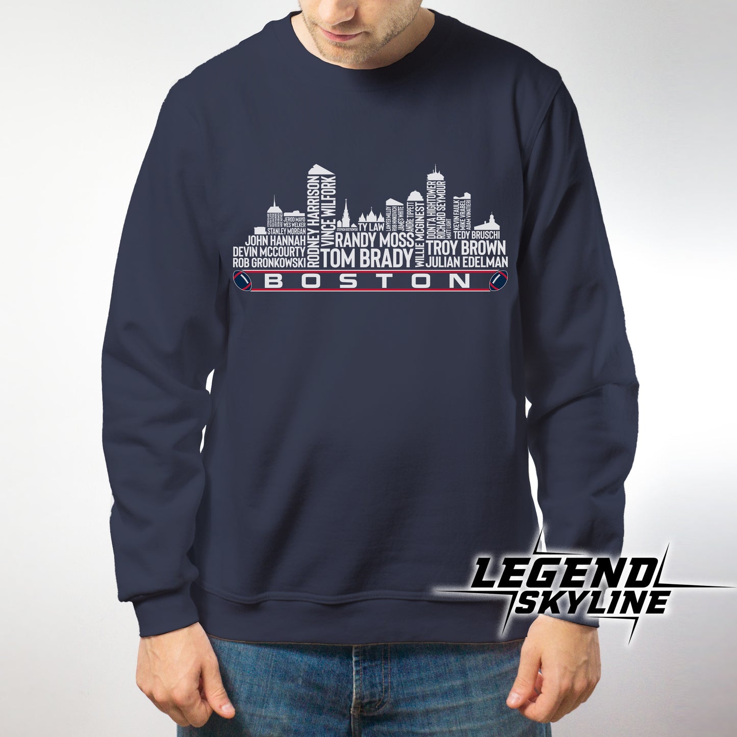 New England Football Team All Time Legends Boston City Skyline Shirt