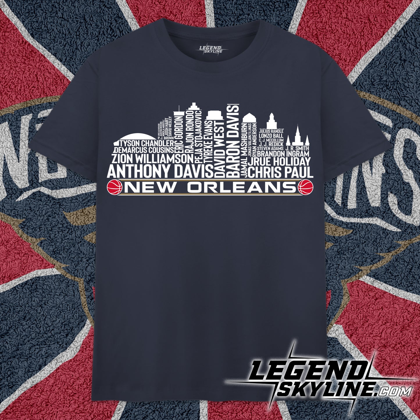 New Orleans Basketball Team All Time Legends New Orleans City Skyline Shirt